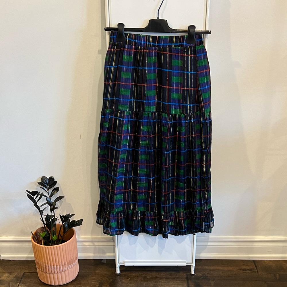 Gestuz Silk Tartan Midi Skirt